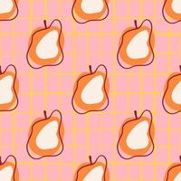 modern voedsel gezond naadloos patroon met oranje voorgevormde appelfruitvormen. roze geruite achtergrond. vector