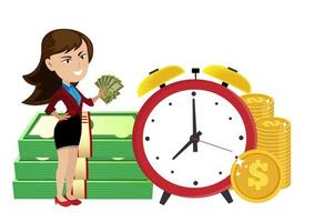 zakenvrouwen beheren tijd en geld tijd is geld of tijd moet worden betaald. financiële planning vector afbeelding