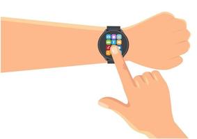 het dragen van een smartwatch voor oefening, timer vinden statistische waarden helpt om voor lichamelijke gezondheid te zorgen om een completer gezond leven te zijn, plat ontwerpconcept, vectorillustratiestijlsjabloon. vector