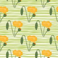 lente poppy sieraad naadloze patroon. oranje bloemen met gestripte achtergrond in groene kleur. vector