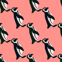 abstracte doodle naadloze patroon met hand getrokken pinguïns ornament. roze achtergrond. vector