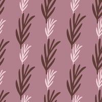 cartoon naadloze patroon met eenvoudige blad takken silhouetten. paarse pastel botanische achtergrond. vector
