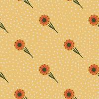 zomer eenvoudig naadloos patroon met doodle hand getrokken oranje folk bloemen silhouetten. beige gestippelde achtergrond. vector