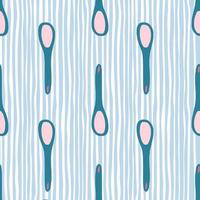 marineblauw en roze gekleurd kooklepel naadloos patroon. doodle ornament met blauwe gestripte achtergrond. vector