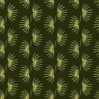 natuur doodle naadloze patroon met olijf kleine tropische struik silhouetten. donkergroene achtergrond. eenvoudige stijl. vector