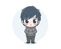 schattige jongen met hoodie cartoon afbeelding vector