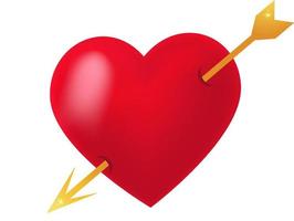 rood realistisch hart met goden pijl. geïsoleerd. vectorillustratie. decoratief element voor grafisch ontwerp, pictogram, liefdesbericht, valentijnsdagsymbool. vector