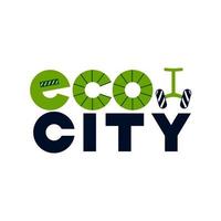 logo. ecologisch concept. Eco stad. elektrische scooter. kan ook worden gebruikt als sjabloon voor het logo van een winkel, winkel. gezond natuurlabel. vector typografisch visitekaartje.