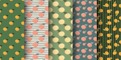 set van naadloze patroon met gestileerde citrus mandarijn silhouetten. fruit achtergrond collectie. vector