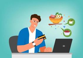 laptop met app voor voedselbezorging online eten bestellen modern creatief gegevens grafisch ontwerp in vector vlakke stijl cartoon illustratie toepassing