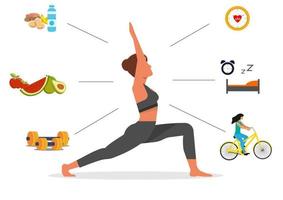jonge vrouwen die yogahoudingen doen, tonen hun spierkracht door middel van lichaamsbeweging en gezondheidszorg. vlakke stijl cartoon illustratie vector