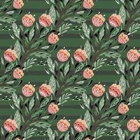 abstracte botanische natuur naadloze patroon met roze folk boeket sieraad. groene achtergrond met strips. vector