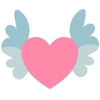roze hartvorm met blauwe vleugels. vector