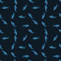 doodle willekeurige kleine blauwe haai vormt naadloos patroon. zwarte achtergrond. plakboek sieraad. eenvoudige stijl. vector
