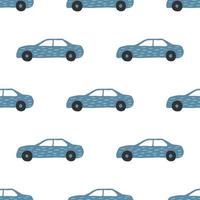 blauwe auto naadloze patroon. doodle auto's vector illustratie.