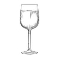 hand getekende volledige wijnglas schets. illustratie geïsoleerd op een witte achtergrond. gravure stijl. vector