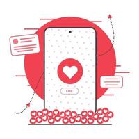 mobiele telefoon communicatie liefde concept plat ontwerp - vlakke afbeelding vector