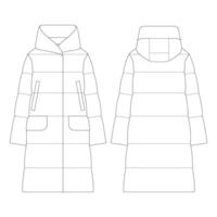 sjabloon vrouwen dons puffer oversized jas vector illustratie plat ontwerp overzicht kleding collectie bovenkleding