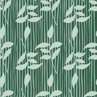 vintage tak verlaat naadloos patroon. hand getekend gebladerte met groene gestripte achtergrond. vector