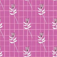 witte twijgen en bloemen naadloos patroon. heldere lila achtergrond met vinkje. eenvoudige bloemenprint. vector