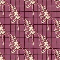 gele omtrek takken naadloos botanisch patroon. paarse achtergrond met vinkje. vector
