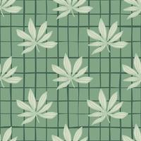 grijs eenvoudig cannabis ornament naadloos patroon. groene achtergrond met vinkje. drug bloemen achtergrond. vector