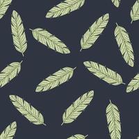 groen pastel veer ornament willekeurig print naadloos patroon. donkere marineblauwe achtergrond. vector
