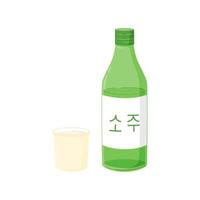 koreaanse rijstwodka soju. vector alcohol drank illustratie met woord soju op label