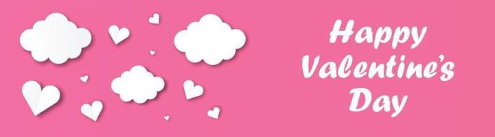 happy Valentijnsdag horizontale banner met witte liefde en cloud vector