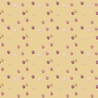 willekeurig gelegen polka dot geometrisch patroon. beige achtergrond en paarse, lila en witte stippen. vector