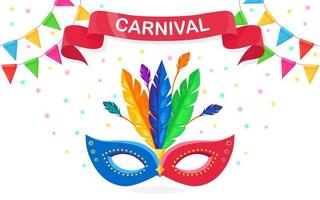 carnaval masker met veren geïsoleerd op een witte achtergrond. kostuumaccessoires voor feesten. mardi gras, het festivalconcept van Venetië. vector cartoon ontwerp