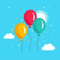 stelletje heliumballon, luchtballen die in de lucht vliegen. gelukkig verjaardagsconcept. vector cartoon ontwerp