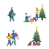 prettige kerstdagen en gelukkig nieuwjaar platte set illustratie vector