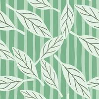 moderne mode naadloze patroon met willekeurige blad silhouetten. groene gestreepte achtergrond. vector