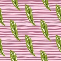 plakboek natuur naadloze patroon met helder groen gestileerd blad ornament. roze gestreepte achtergrond. vector
