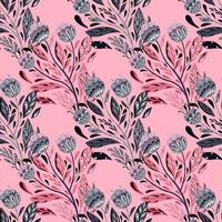 blauwe abstracte folk boeket bloemen print naadloos patroon. roze achtergrond. bloemen decoratieve achtergrond. vector