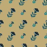 natuur botanische naadloze patroon met marineblauw bloem folk silhouetten sieraad. beige achtergrond. vector