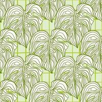 groene omtrek monstera gebladerte vormen naadloze patroon in abstracte geometrische stijl. geruite achtergrond. vector
