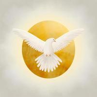 heilige geest symbool duif met halo en lichtstralen symbolen van de gaven van de heilige geest.