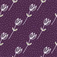 witte omtrek tulp bloemen naadloze patroon. donkere paarse achtergrond. eenvoudige bloemenprint. vector