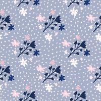 marineblauwe bloemen silhouetten naadloze patroon. kleine roze en witte margriet elementen. blauwe achtergrond met stippen. vector