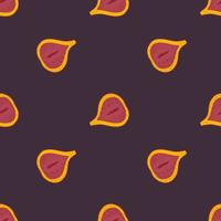 minimalistisch organisch naadloos patroon met vijgensilhouetten. oranje en roze vruchten op paarse achtergrond. vector
