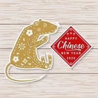 gelukkig chinees nieuwjaar stickerontwerp. vector. chinees nieuwjaar patch of wenskaart. Chinees bord met rat. banner voor websitesjabloon vector