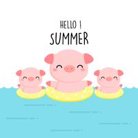 Hallo zomer schattig varken cartoon. vector
