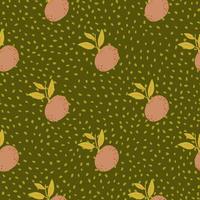 organisch vitamine naadloos patroon met roze abstract mandarijnornament. groene gestippelde achtergrond. vector