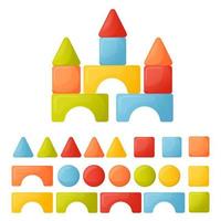 een set kinderblokken in verschillende kleuren voor het bouwen van kastelen en torens. educatieve spelletjes voor kinderen vector