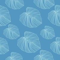 monstera laat achtergrond. tropisch patroon, botanisch blad naadloos patroon op blauwe achtergrond. vector