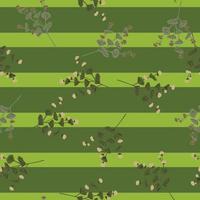 willekeurig botanische naadloze patroon met doodle wilde bloemen silhouetten op groen gestreepte achtergrond. vector