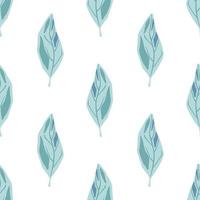geïsoleerd naadloos krabbelpatroon met eenvoudige blauwe bladvormen. witte achtergrond. plantkunde afdrukken. vector
