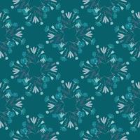 blauw palet naadloos natuurpatroon met creatieve omtrek bloemboeket silhouetten. volkse stijl. vector